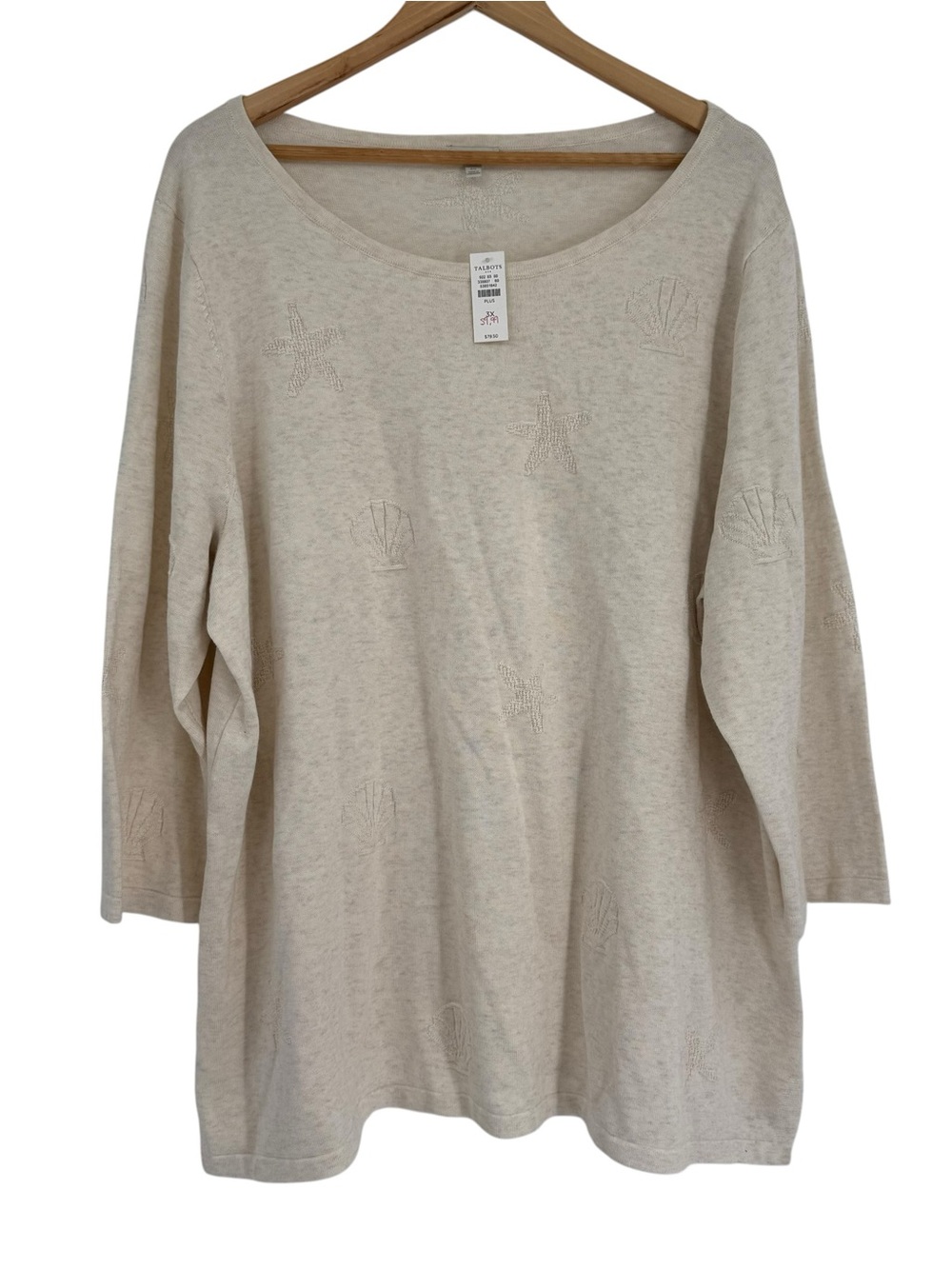 Talbots NWT Starfish Seashell Tunic Sweater Womens Size 3X Ivory pullover cotton